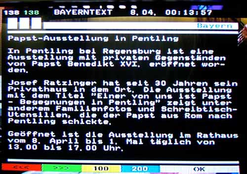 Nachricht im Videotext des Bayerischen Fernsehen
